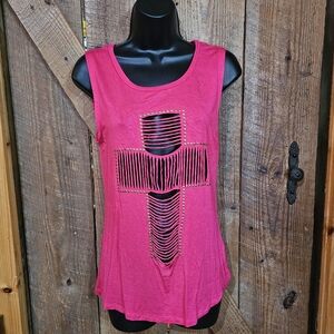 Depri Cross Cutout Ladies Tank Top  Fushia  Metal Studs READ for Measurements